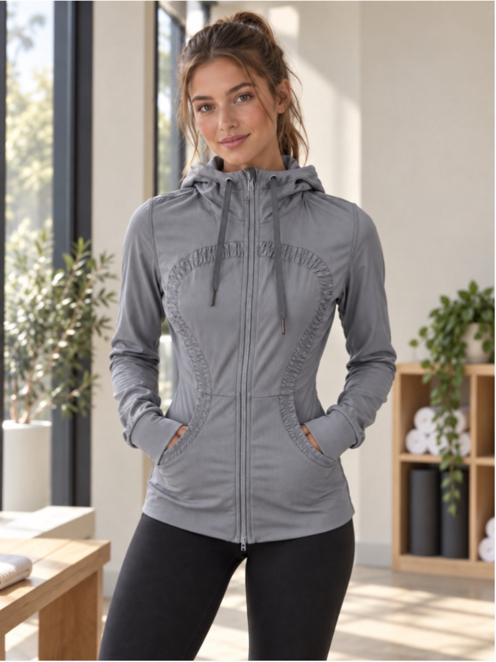 Lululemon Dance Studio Jacket III Women 8 Stretch Hooded Yoga Mom Pilates Slate